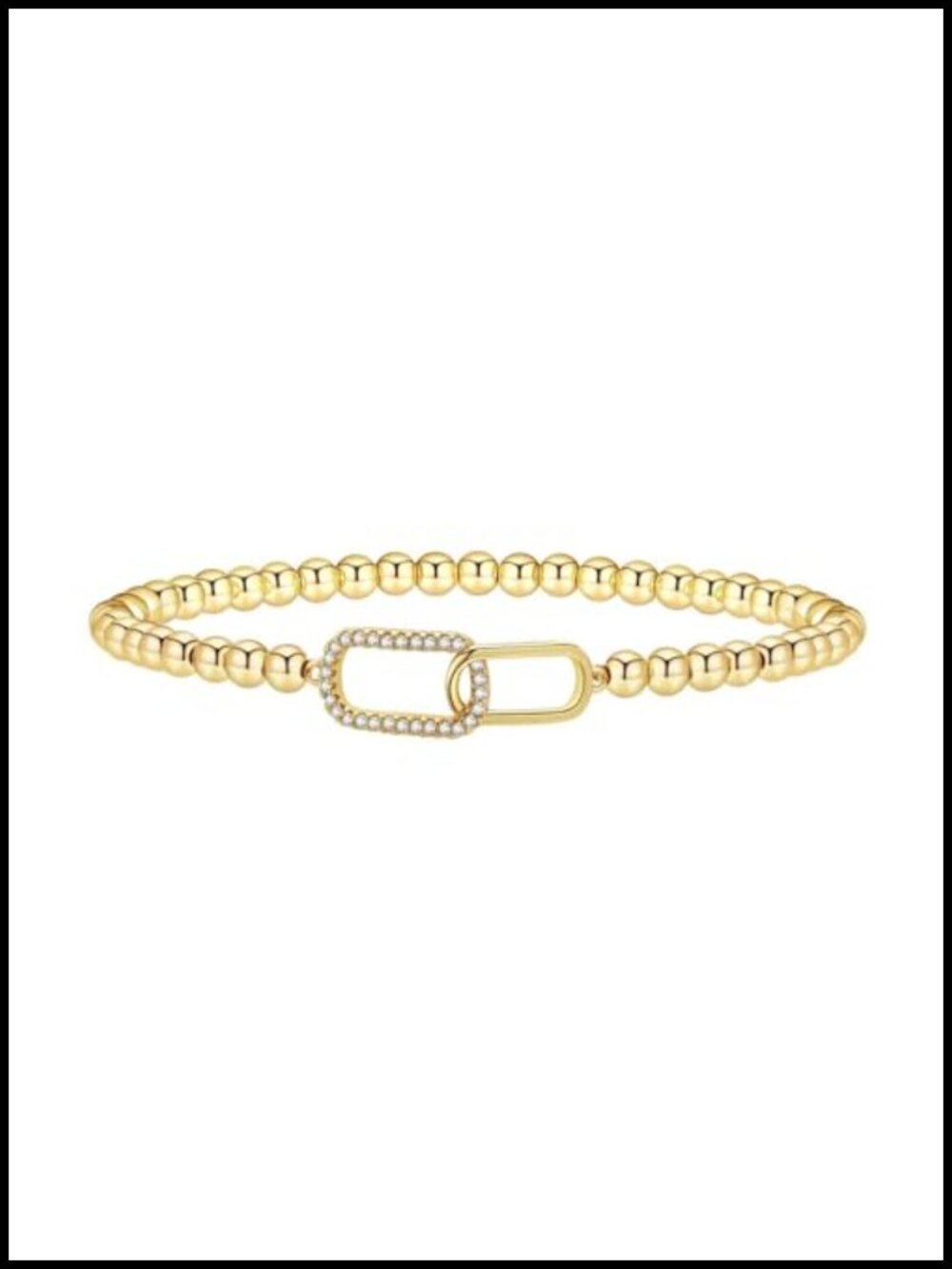14K Yellow Gold Plated Beaded Bracelet Dainty Stackable Adjustable Charm Bangle